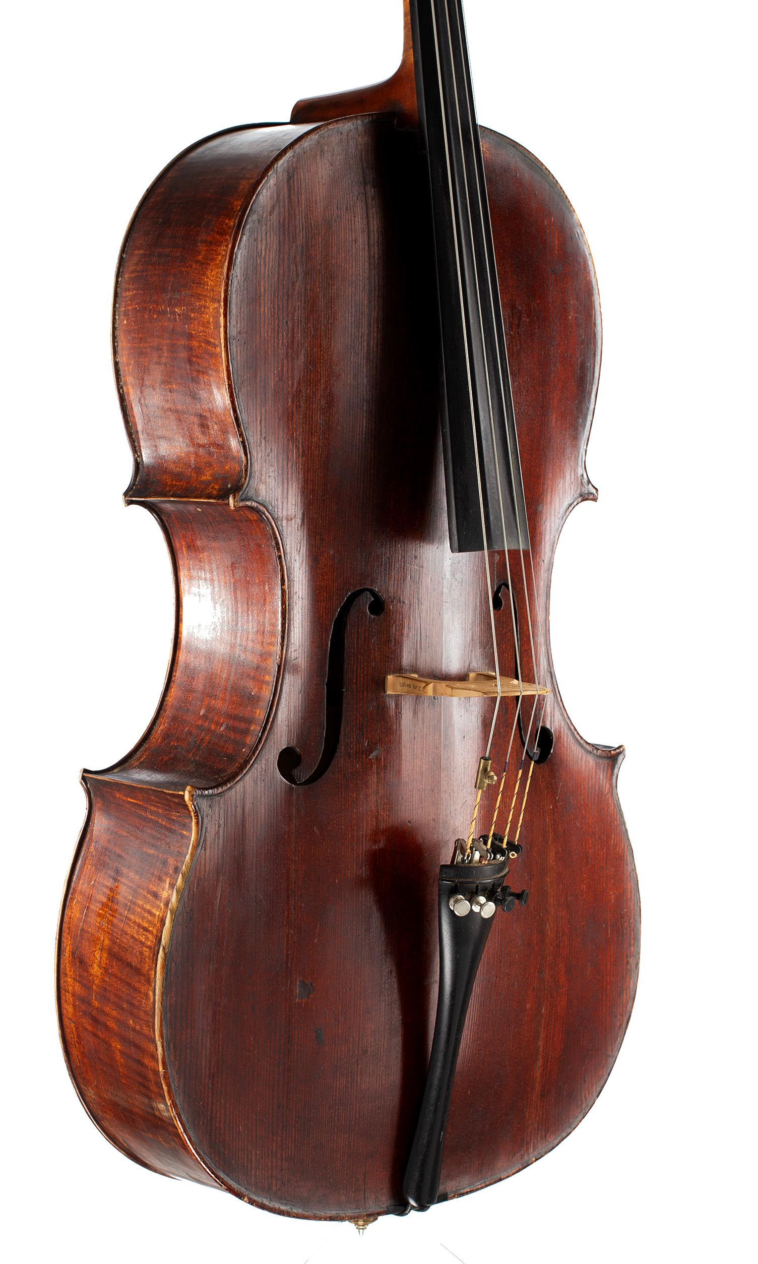 Cello by Charles Harris (II), London, circa 1820 — angled view, 40°
