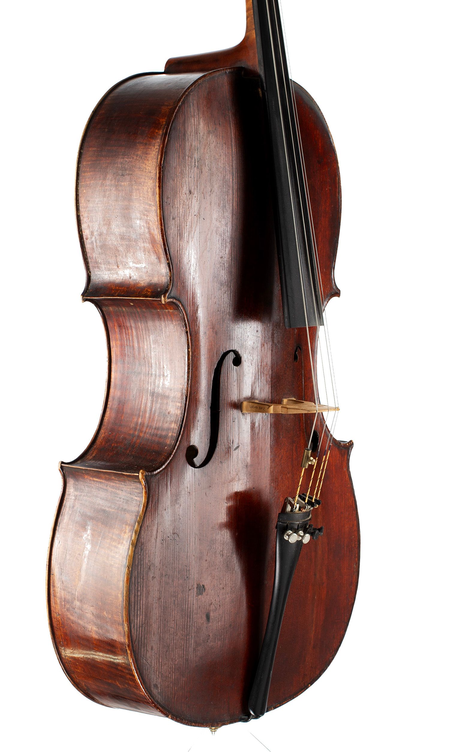 Cello by Charles Harris (II), London, circa 1820 — angled view, 50°