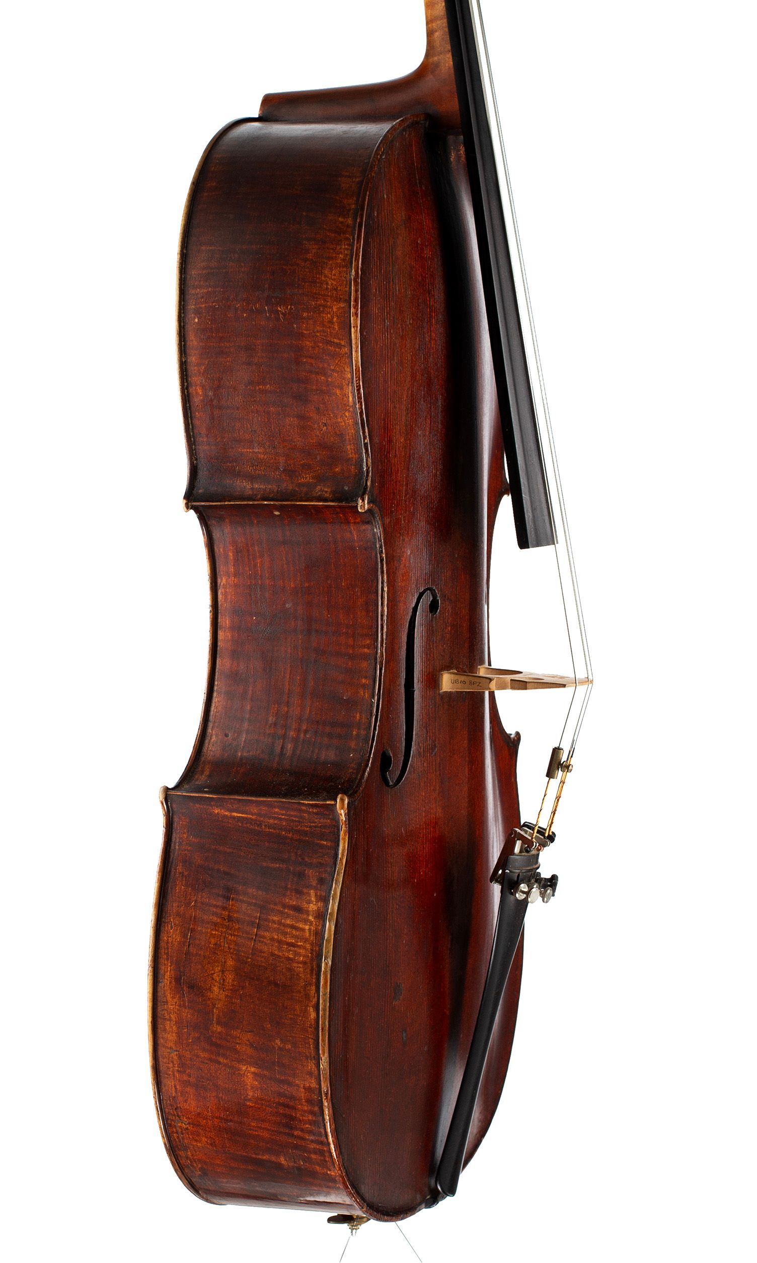 Cello by Charles Harris (II), London, circa 1820 — angled view, 70°