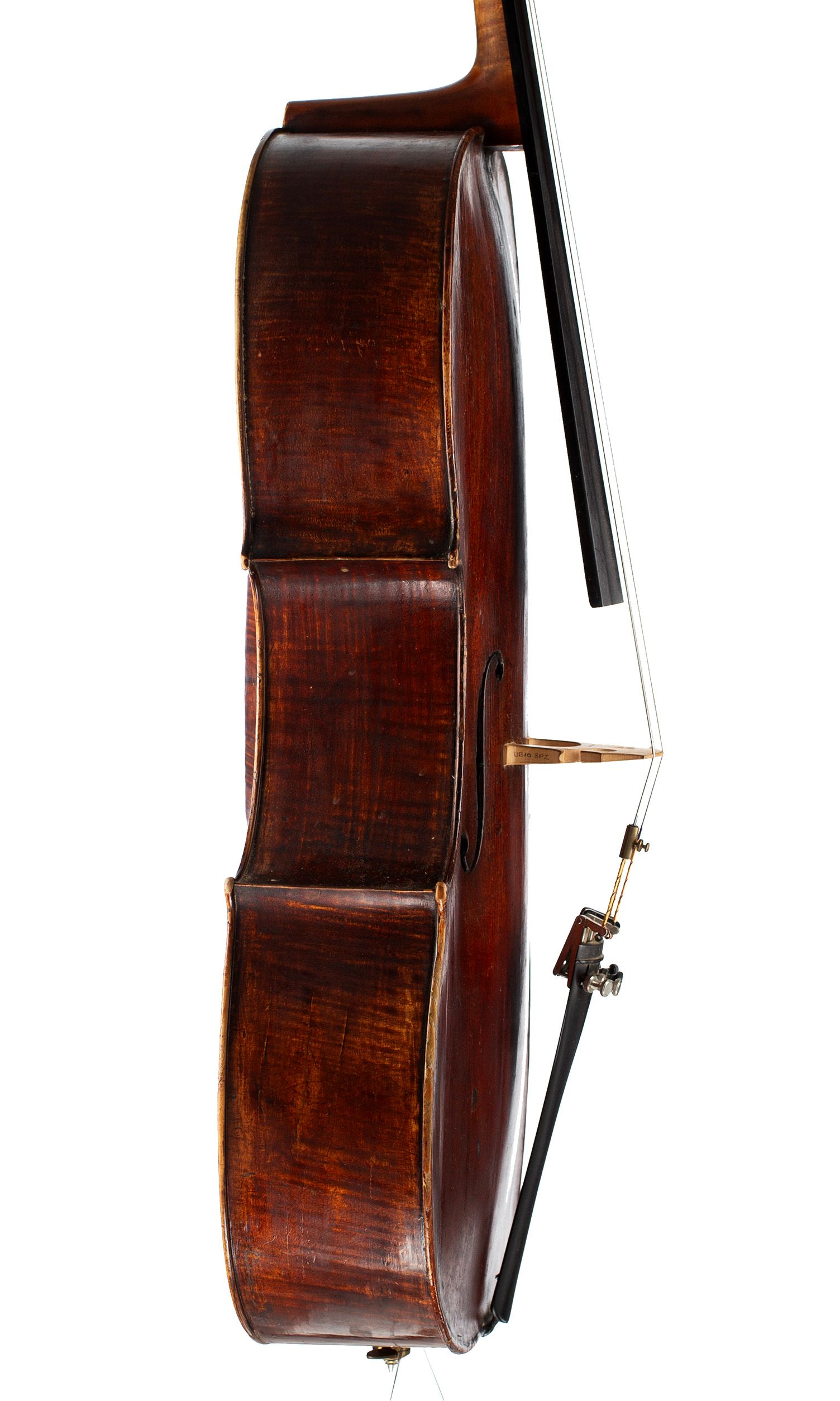 Cello by Charles Harris (II), London, circa 1820 — angled view, 80°