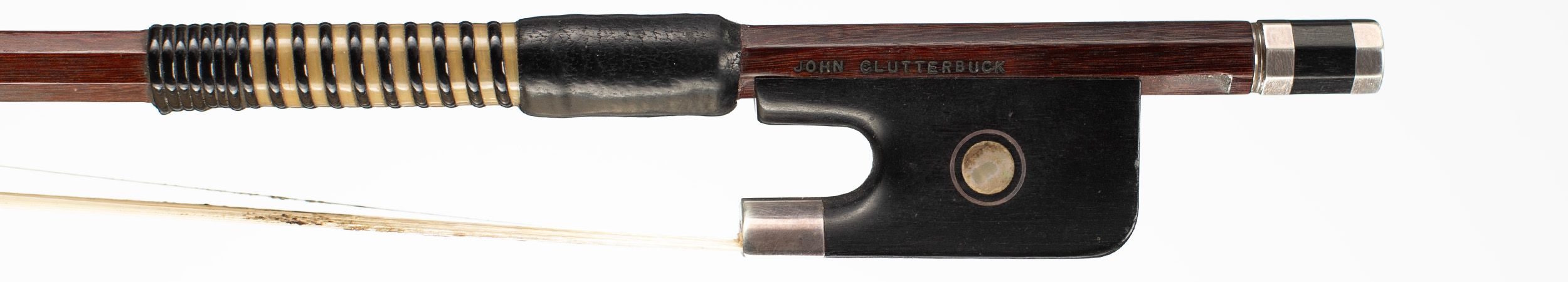 A silver-mounted cello bow by John Clutterbuck, Bicester — frog