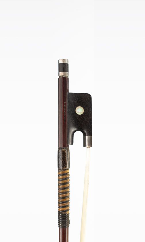 A silver-mounted viola bow, by A. R. Bultitude, London — frog detail