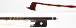 A silver-mounted viola bow, by A. R. Bultitude, London — head and frog