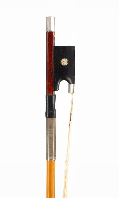 A silver-mounted viola bow by L. Cocker — frog detail