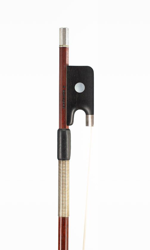 A silver-mounted viola bow by P. Matthews — frog detail