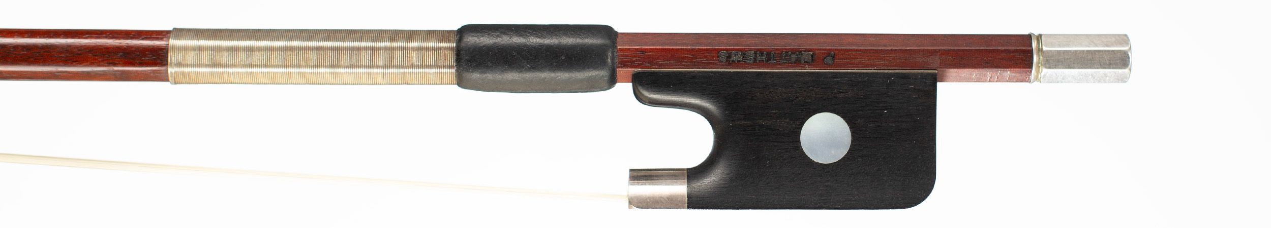A silver-mounted viola bow by P. Matthews — frog