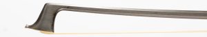 A gold-mounted carbon fibre violin bow by Arcus — head and frog