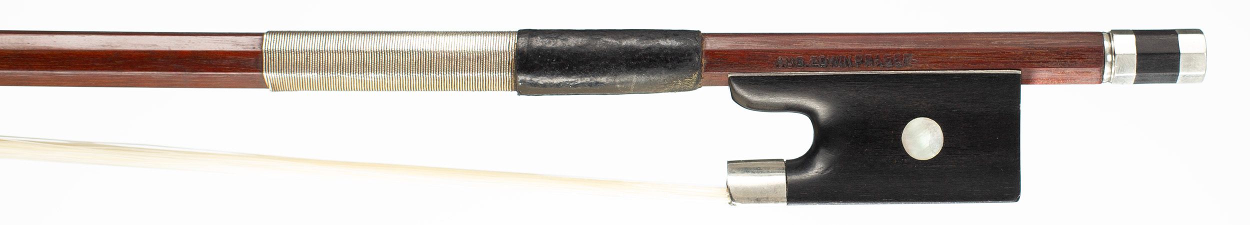 A silver-mounted violin bow by August Edwin Prager, Germany — frog