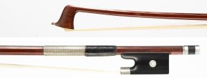 A silver-mounted violin bow by August Edwin Prager, Germany — head and frog