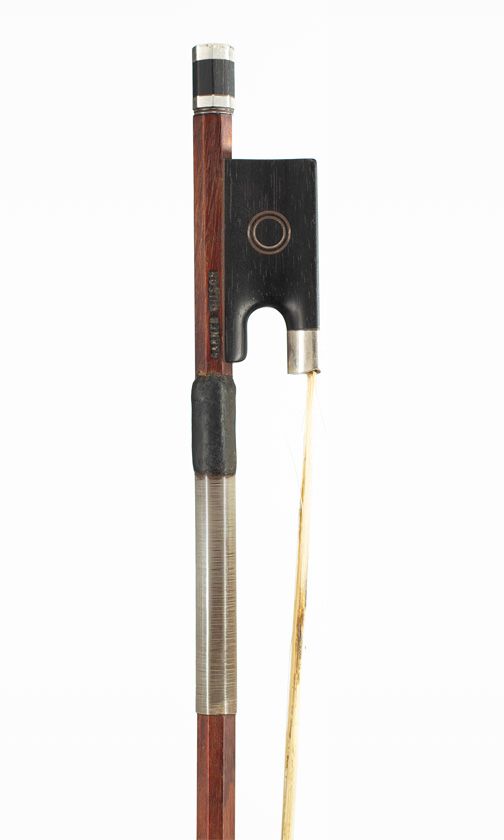 A silver-mounted viola bow by Garner Wilson — frog detail
