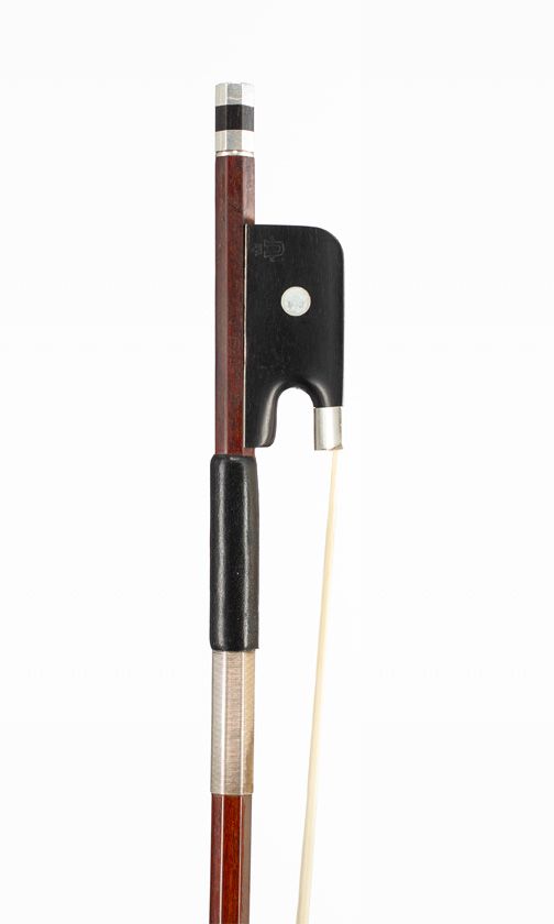 A silver-mounted viola bow by K. W. Uebel — frog detail