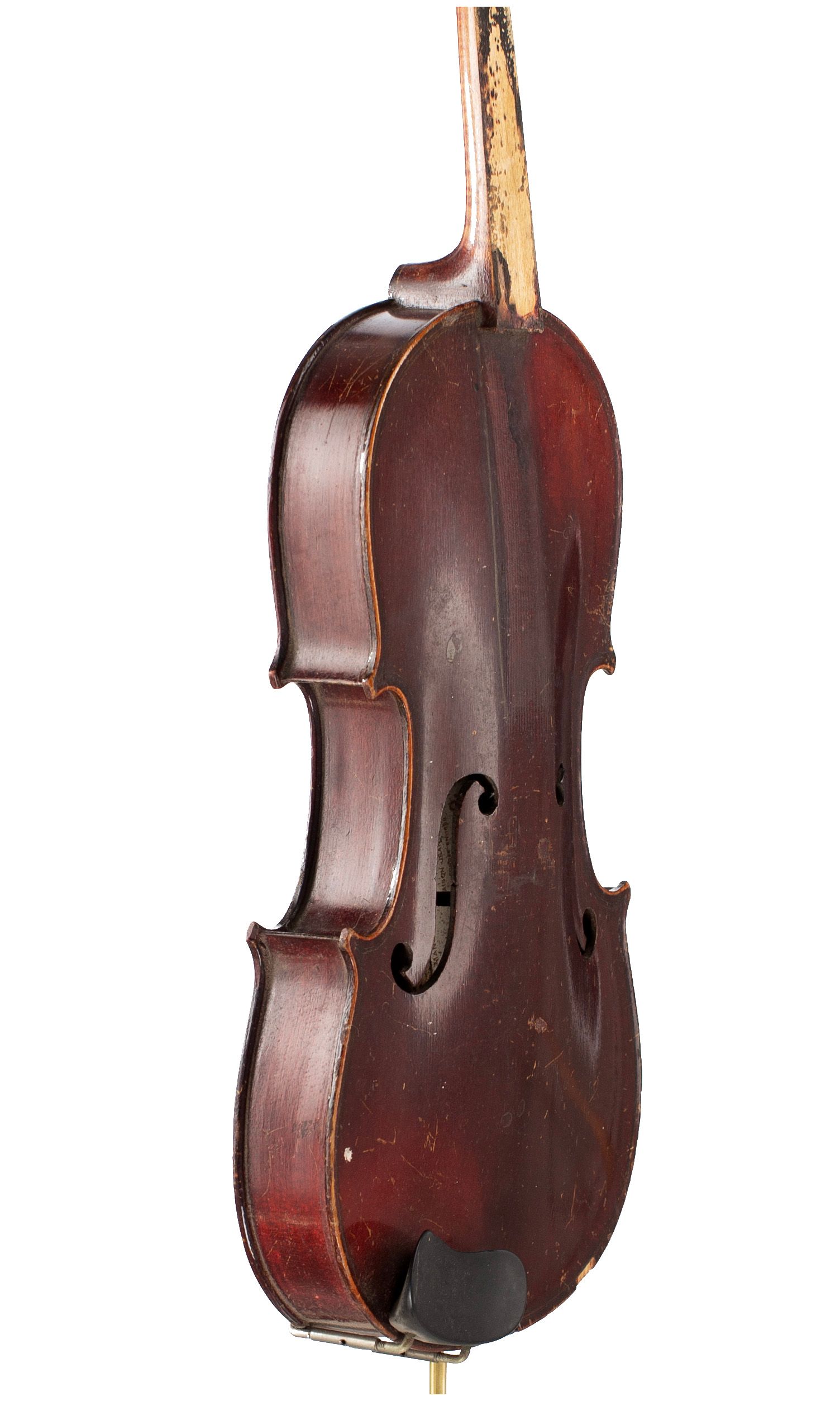 Three-quarter sized violin, Workshop of Jérôme Thibouville-Lamy, Mirecourt, circa 1890 — angled view, 60°