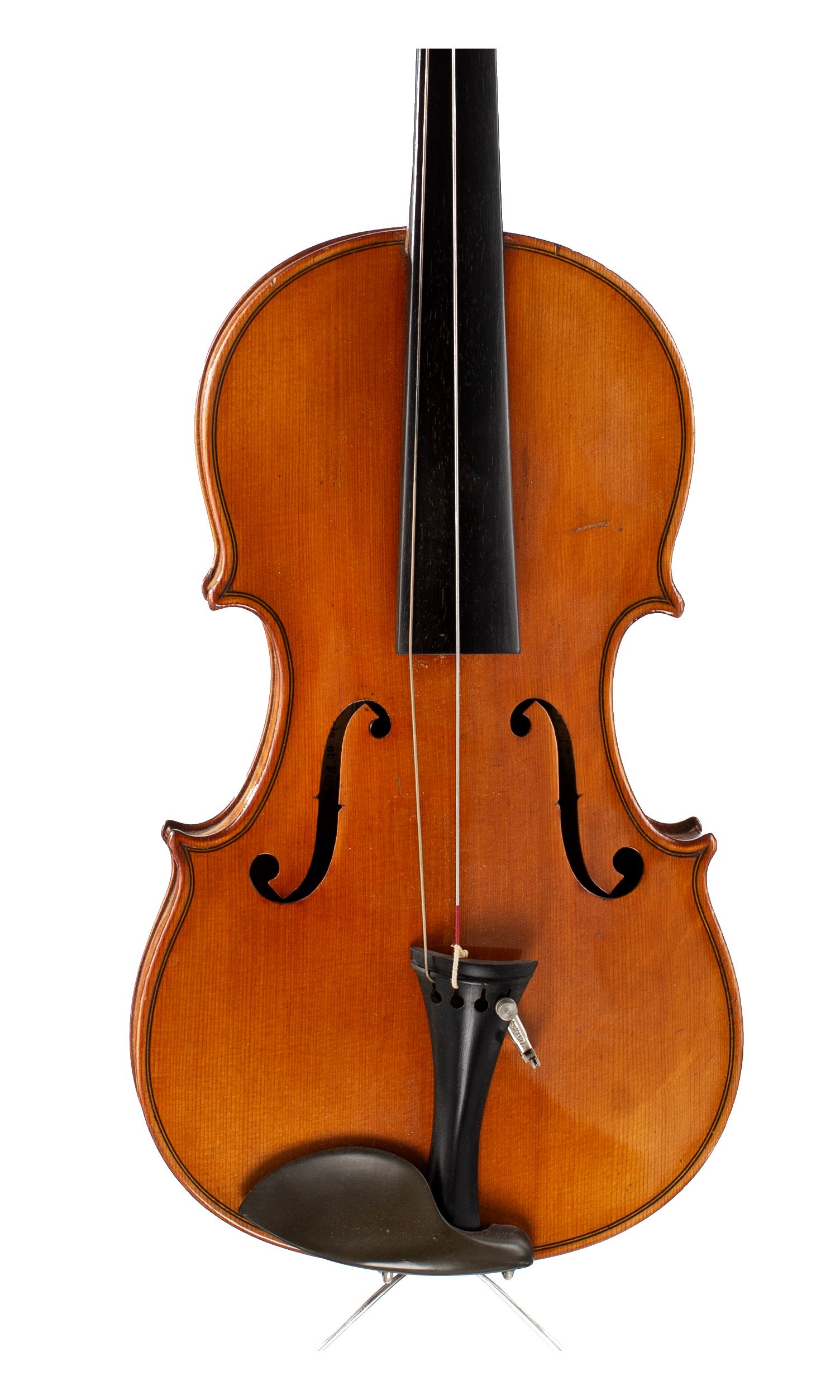 Three-quarter sized violin, Workshop of Jérôme Thibouville-Lamy, Mirecourt, circa 1890 — angled view, 10°
