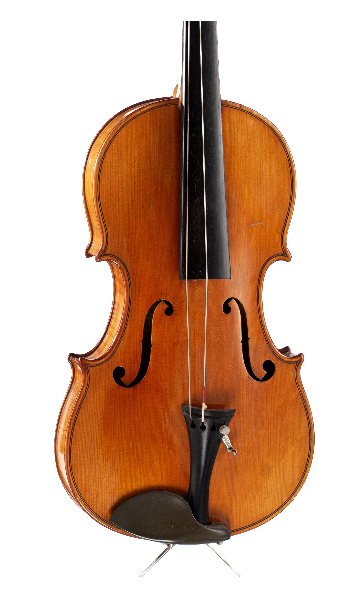 Three-quarter sized violin, Workshop of Jérôme Thibouville-Lamy, Mirecourt, circa 1890 — angled view, 20°