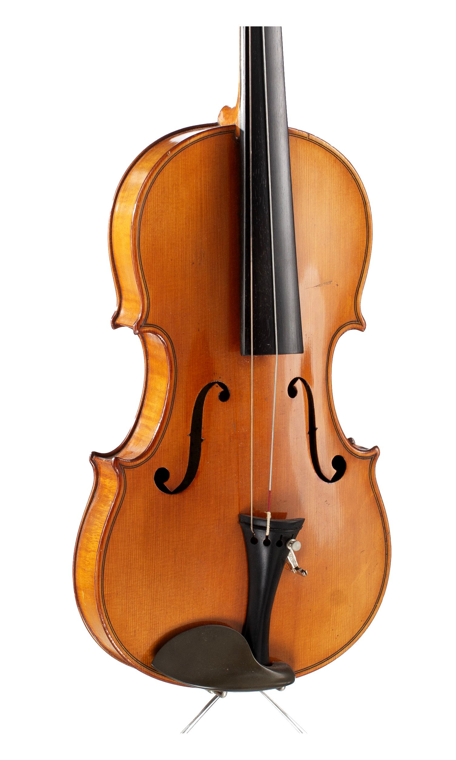 Three-quarter sized violin, Workshop of Jérôme Thibouville-Lamy, Mirecourt, circa 1890 — angled view, 30°