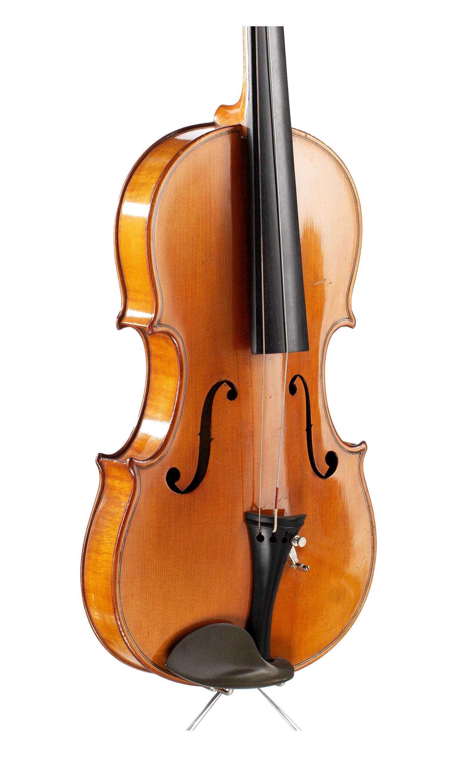 Three-quarter sized violin, Workshop of Jérôme Thibouville-Lamy, Mirecourt, circa 1890 — angled view, 40°