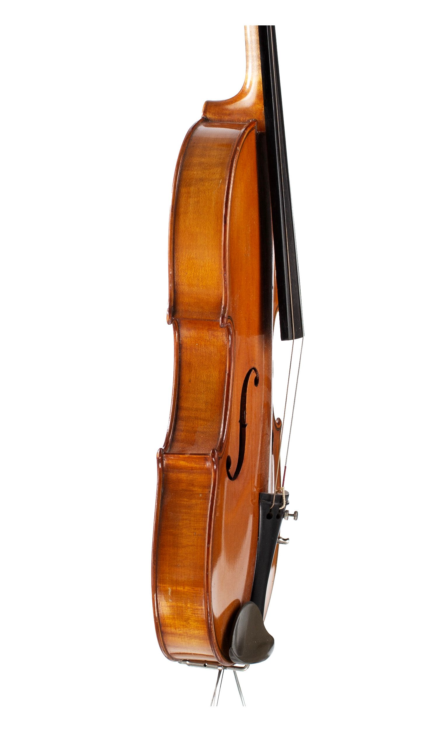 Three-quarter sized violin, Workshop of Jérôme Thibouville-Lamy, Mirecourt, circa 1890 — angled view, 80°