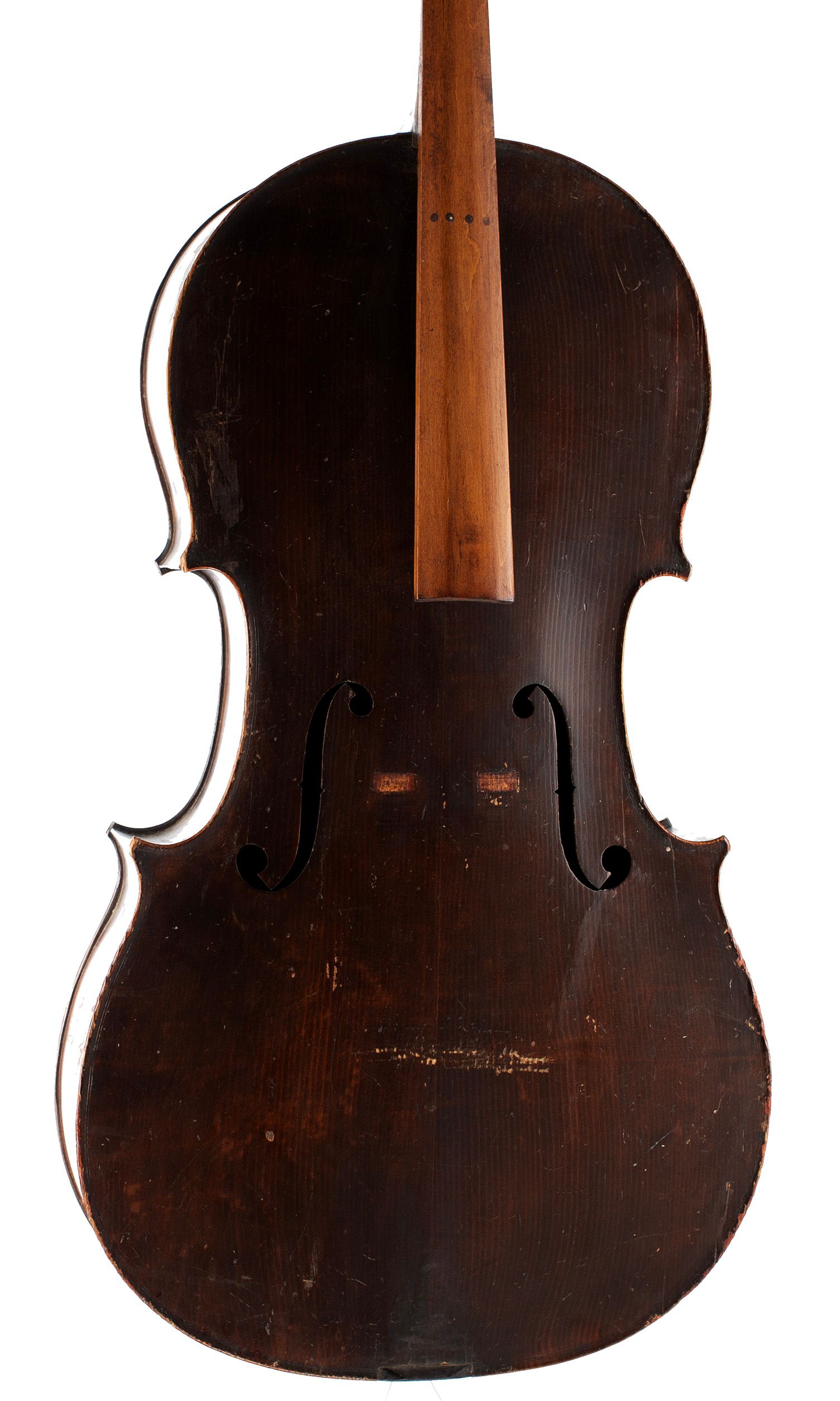 Cello, Workshop of Jérôme Thibouville-Lamy, Mirecourt, circa 1900 — angled view, 10°