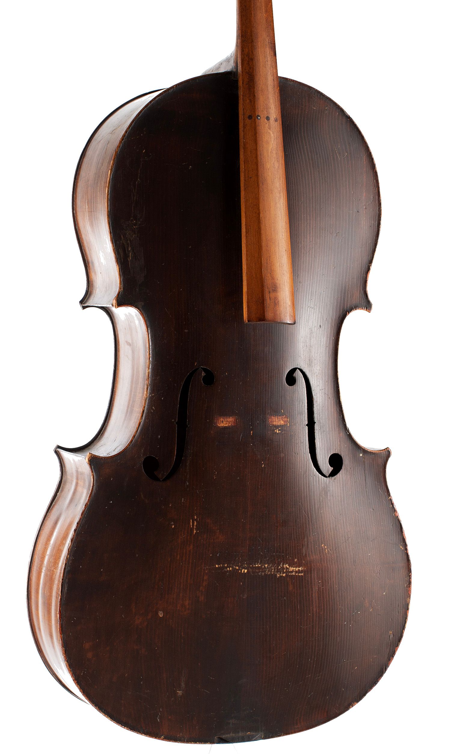 Cello, Workshop of Jérôme Thibouville-Lamy, Mirecourt, circa 1900 — angled view, 20°