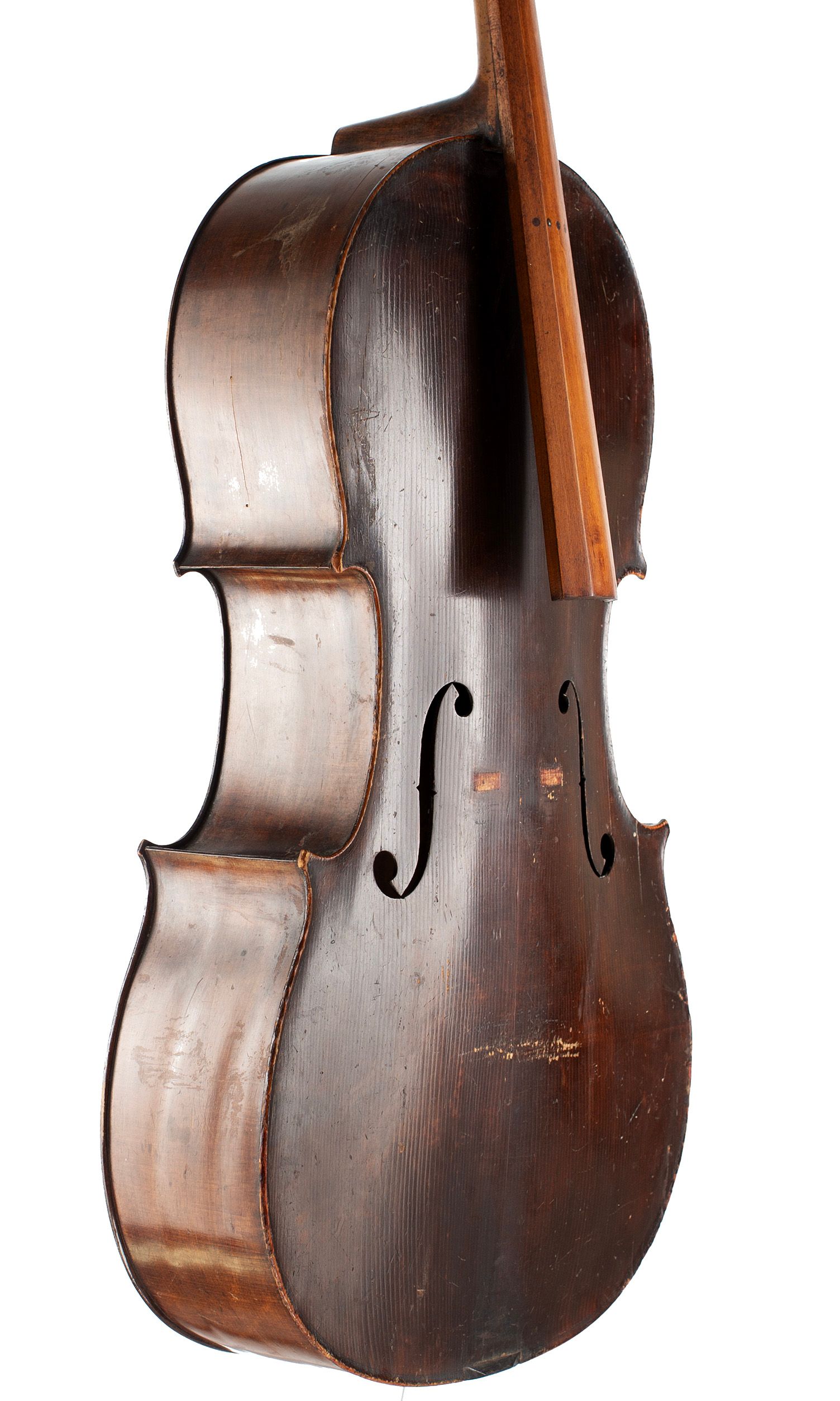 Cello, Workshop of Jérôme Thibouville-Lamy, Mirecourt, circa 1900 — angled view, 50°