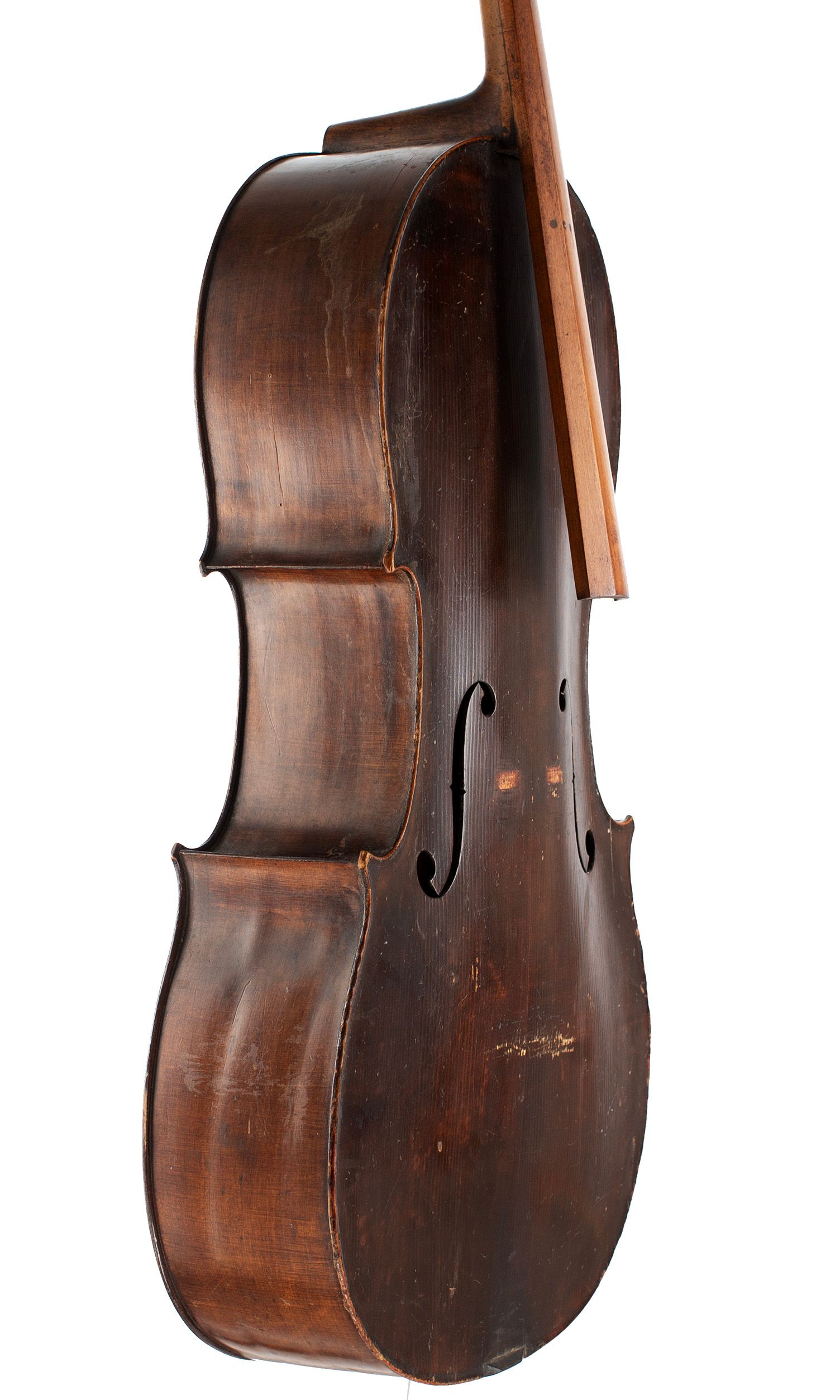 Cello, Workshop of Jérôme Thibouville-Lamy, Mirecourt, circa 1900 — angled view, 60°