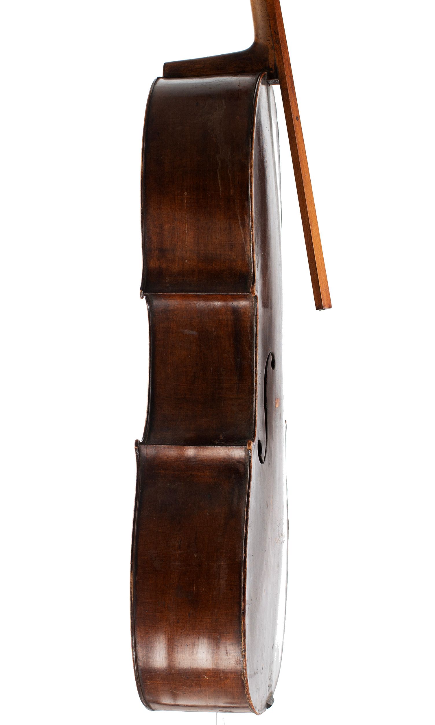 Cello, Workshop of Jérôme Thibouville-Lamy, Mirecourt, circa 1900 — angled view, 80°