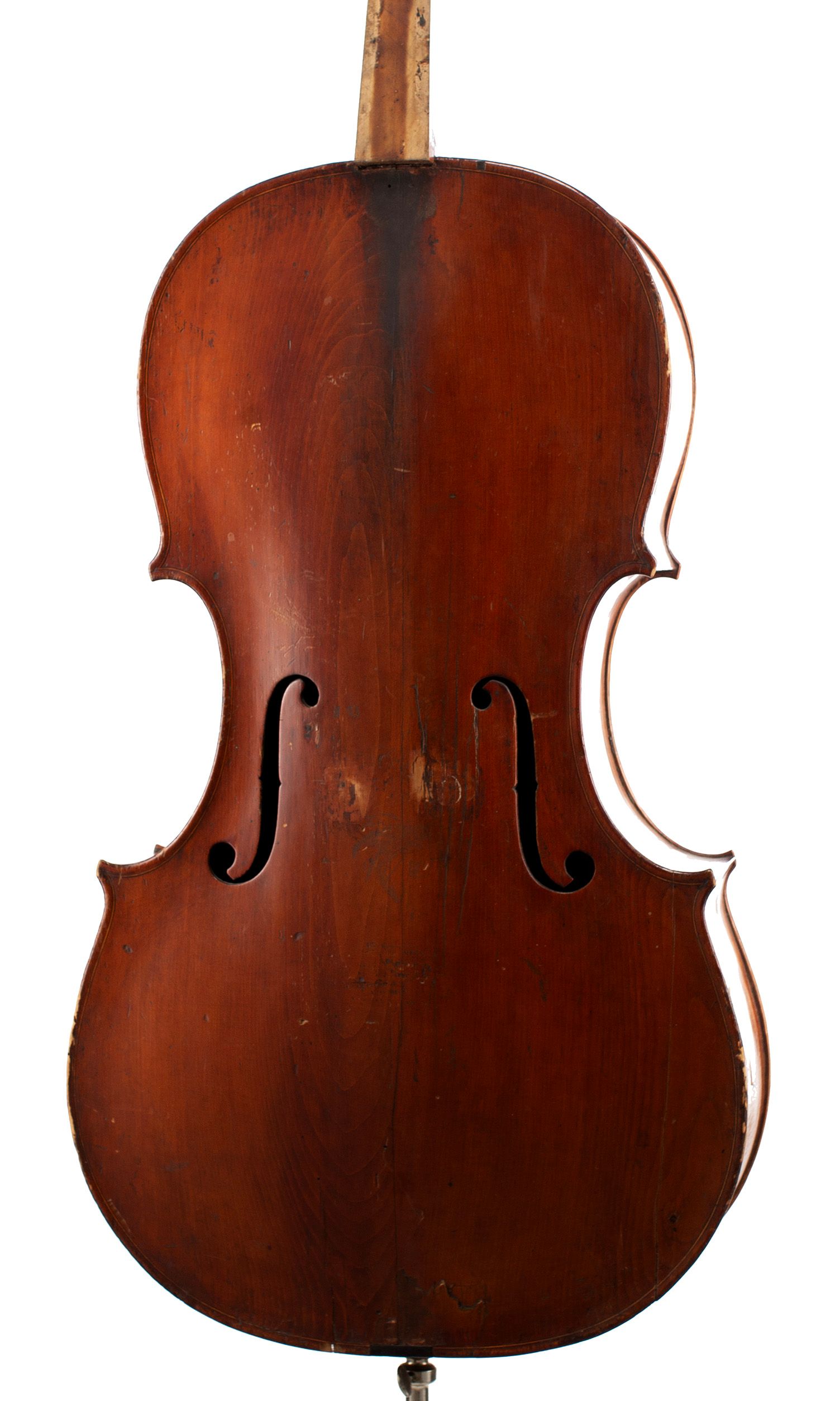 Cello by Lockey Hill, London, circa 1785 — angled view, 10°