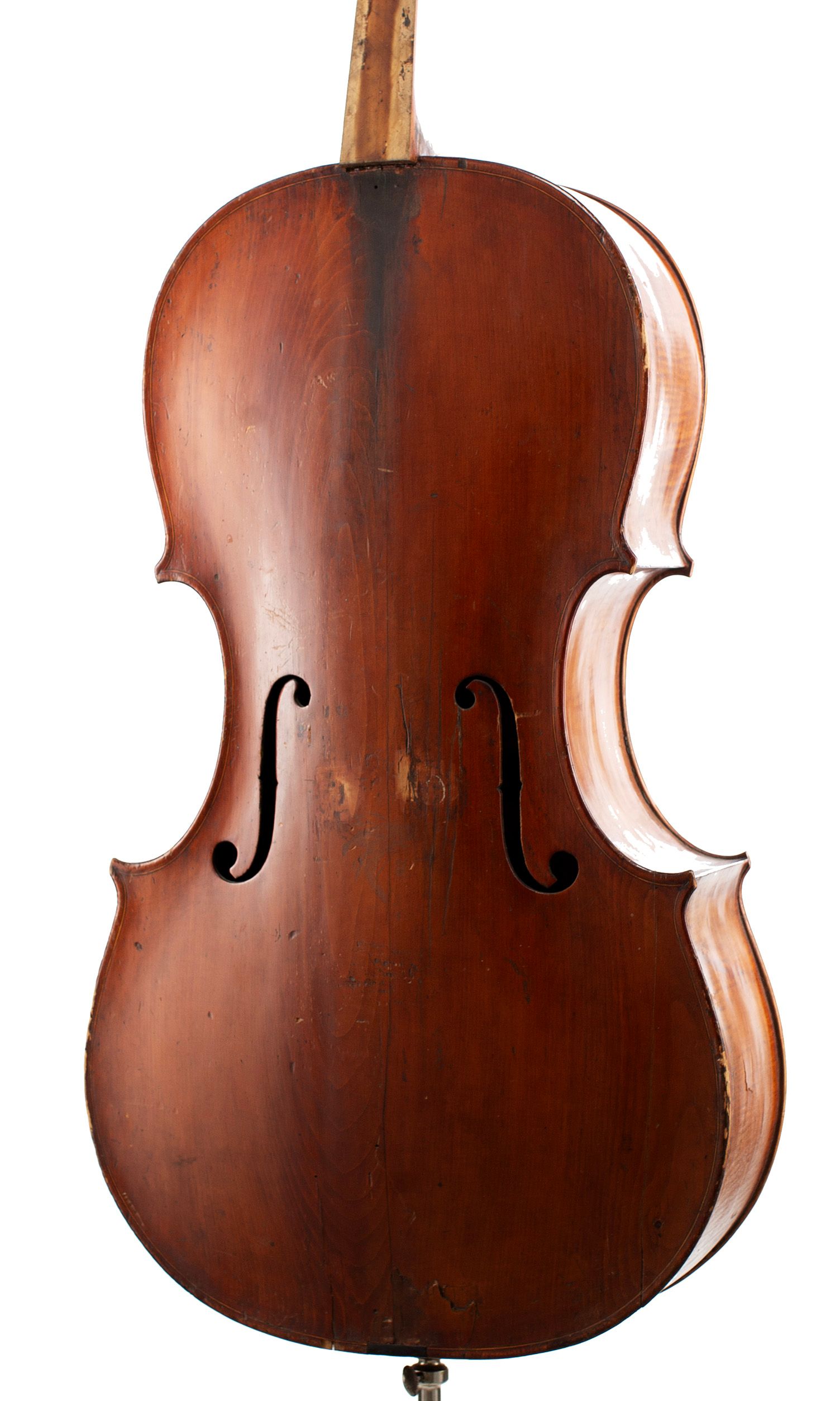 Cello by Lockey Hill, London, circa 1785 — angled view, 20°