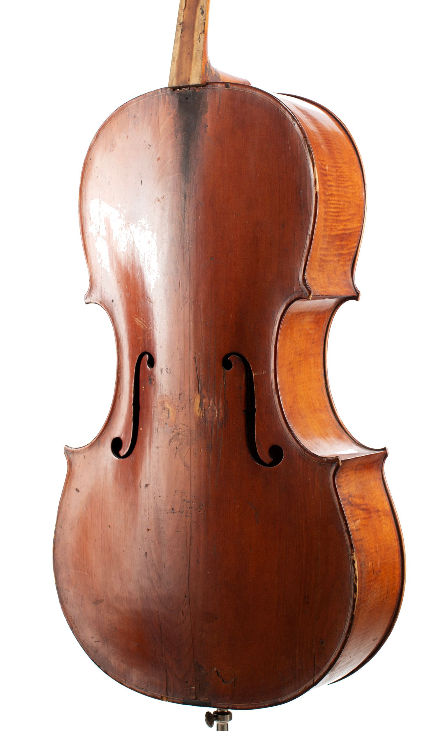 Cello by Lockey Hill, London, circa 1785 — angled view, 30°
