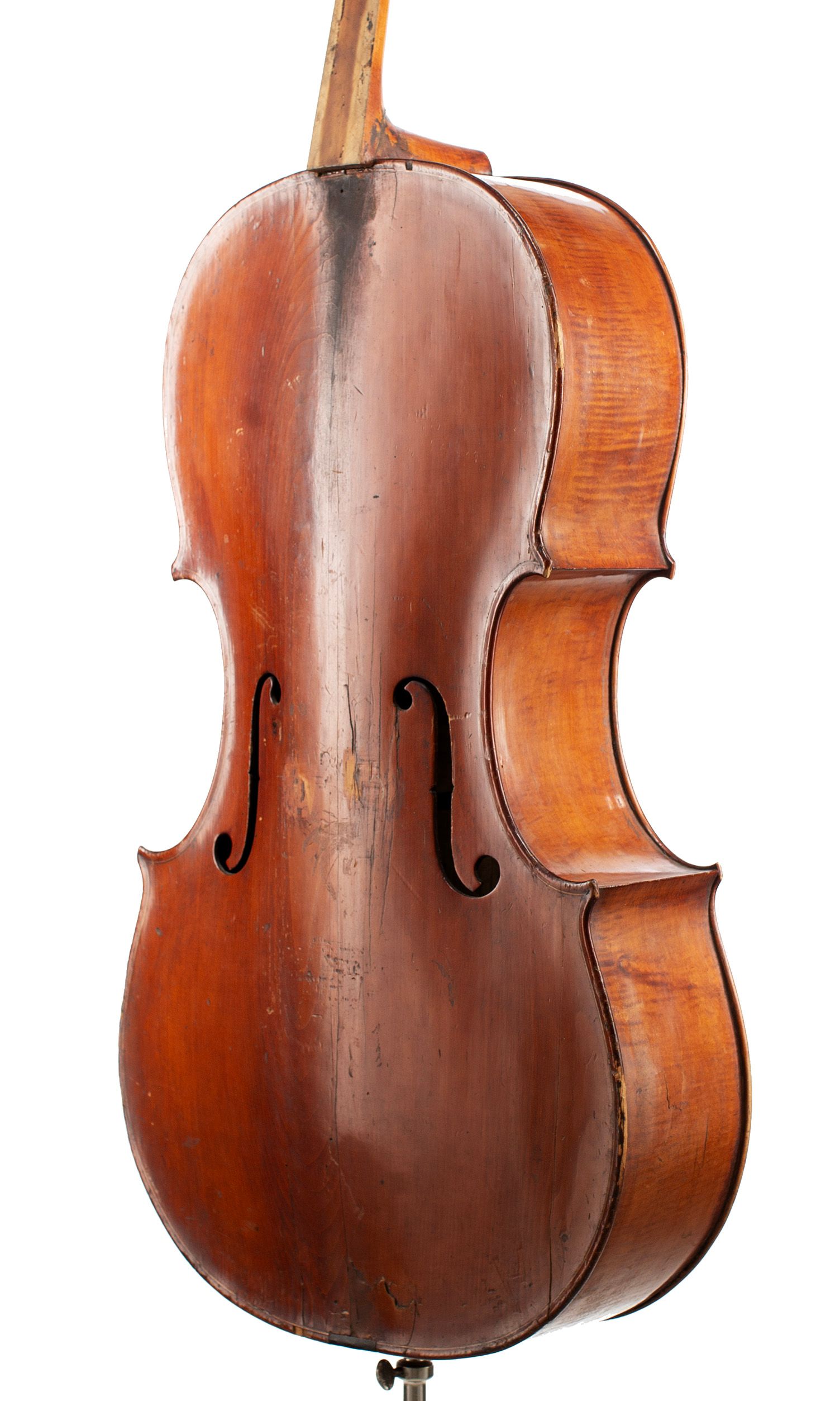 Cello by Lockey Hill, London, circa 1785 — angled view, 40°