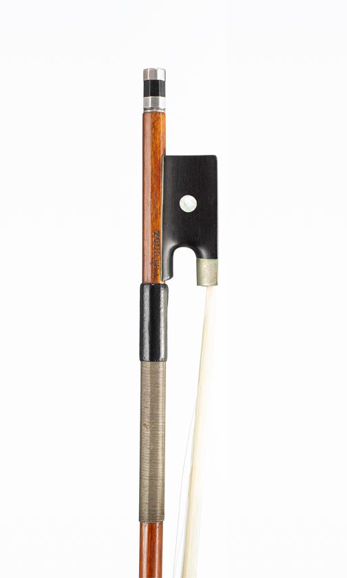 A nickel-mounted violin bow by Eugène Cuniot [Cuniot-Hury], Mirecourt, circa 1895 — frog detail