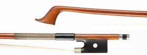 A nickel-mounted violin bow by Eugène Cuniot [Cuniot-Hury], Mirecourt, circa 1895 — head and frog