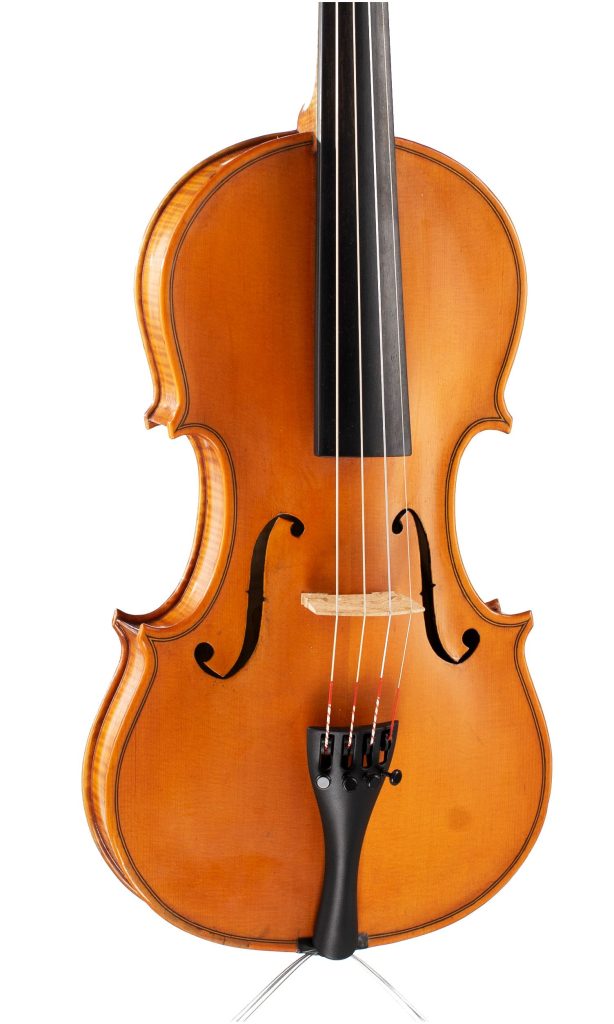 A violin by Harold E. Parkins, Liverpool, 1976 — angled view, 20°