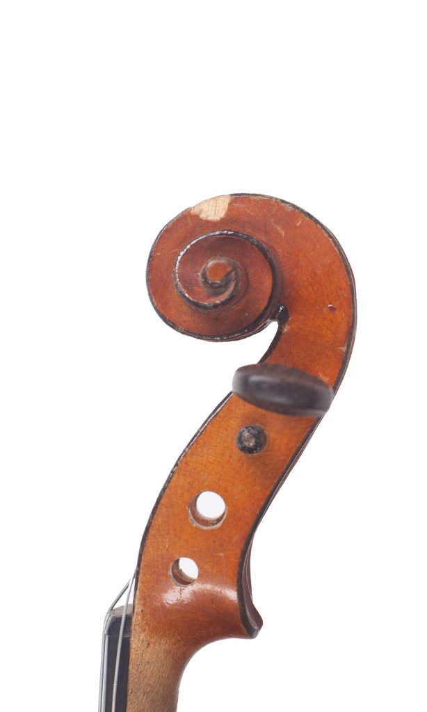 Three-quarter sized violin, Workshop of Jérôme Thibouville-Lamy, Mirecourt, circa 1900 — scroll