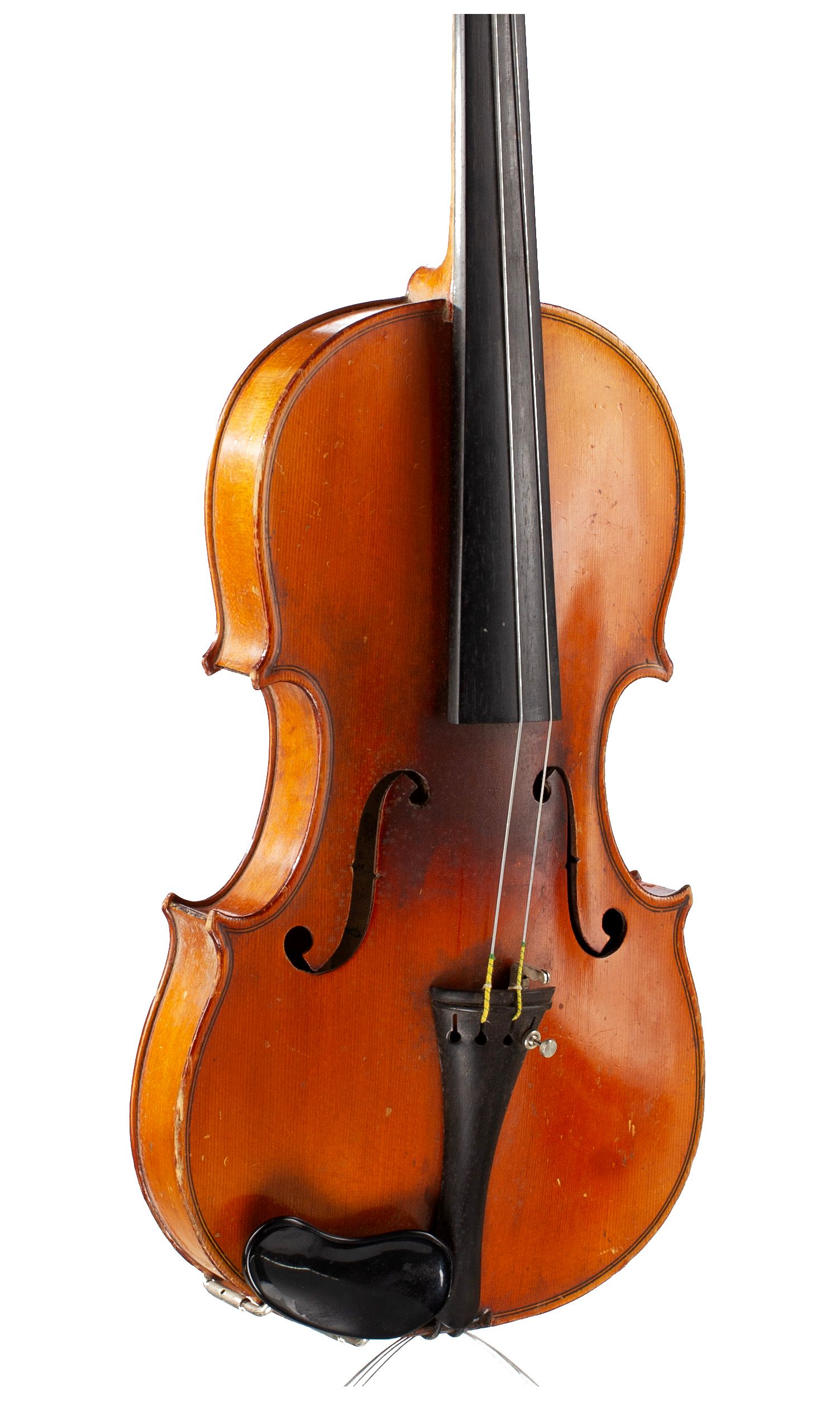 Three-quarter sized violin, Workshop of Jérôme Thibouville-Lamy, Mirecourt, circa 1900 — angled view, 30°