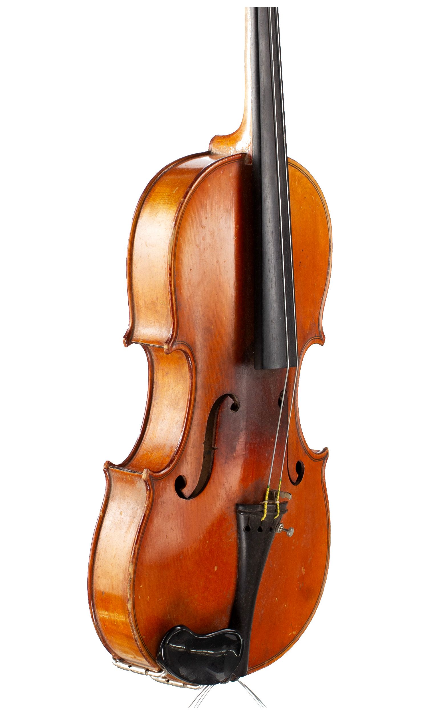 Three-quarter sized violin, Workshop of Jérôme Thibouville-Lamy, Mirecourt, circa 1900 — angled view, 50°