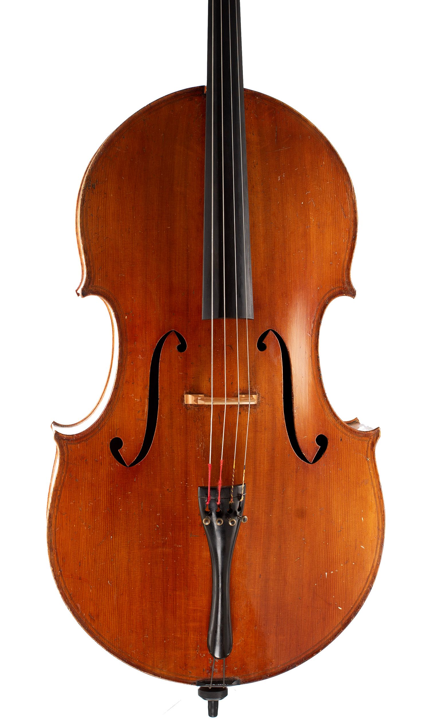Cello by Antoine Marius Richelme, Marseille, 1884 — angled view, 10°