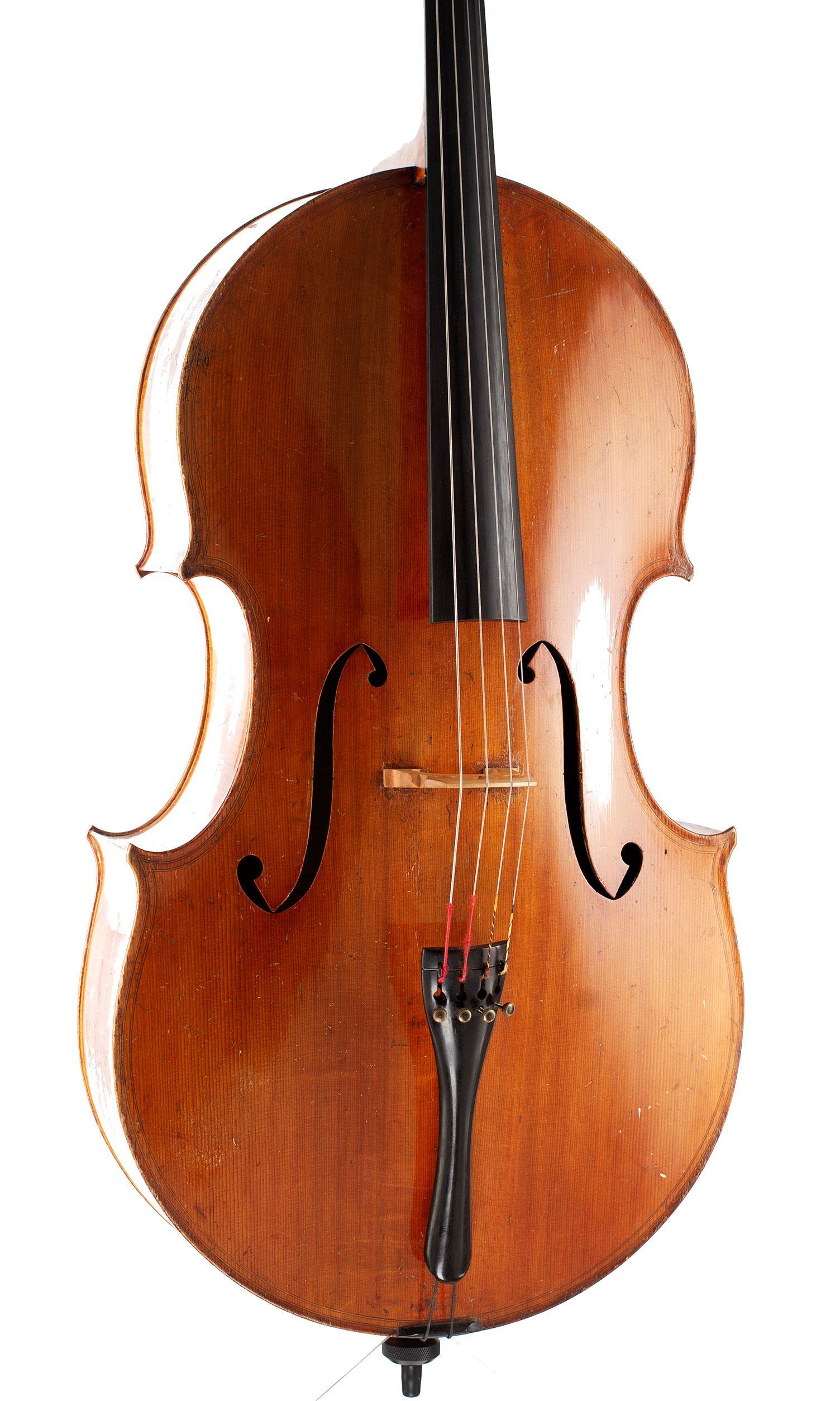 Cello by Antoine Marius Richelme, Marseille, 1884 — angled view, 20°