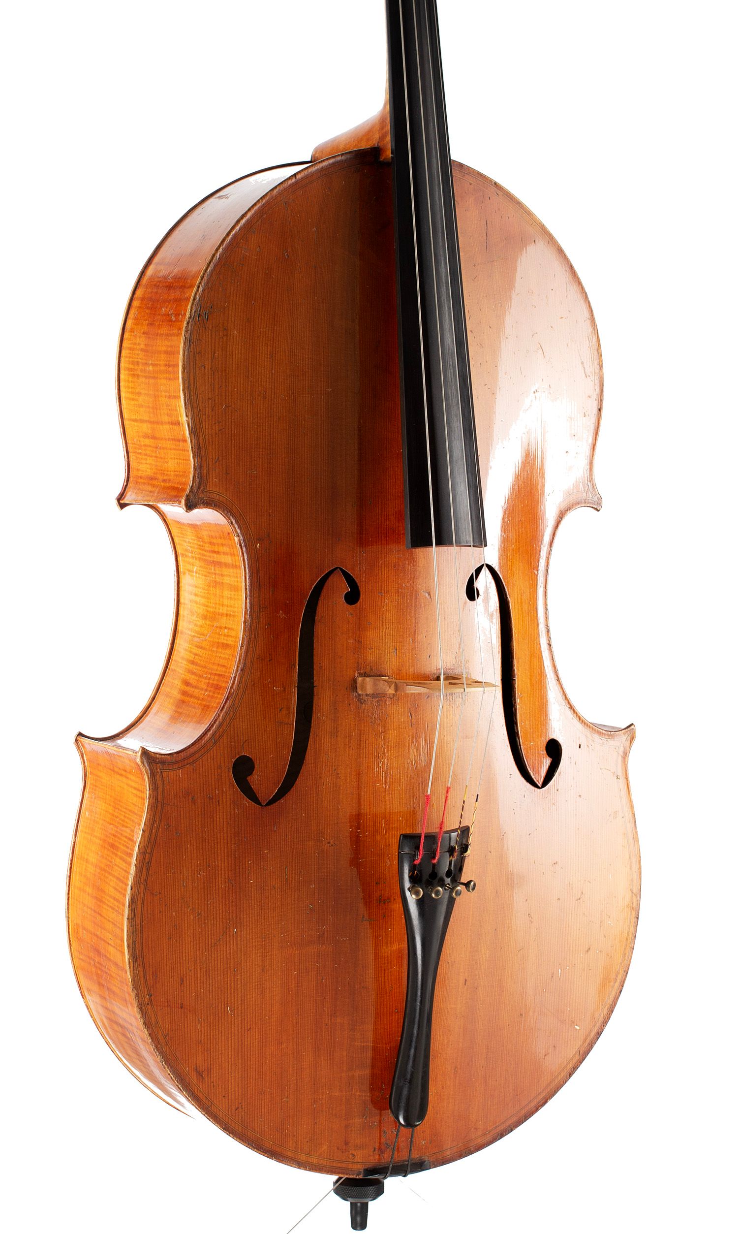 Cello by Antoine Marius Richelme, Marseille, 1884 — angled view, 30°