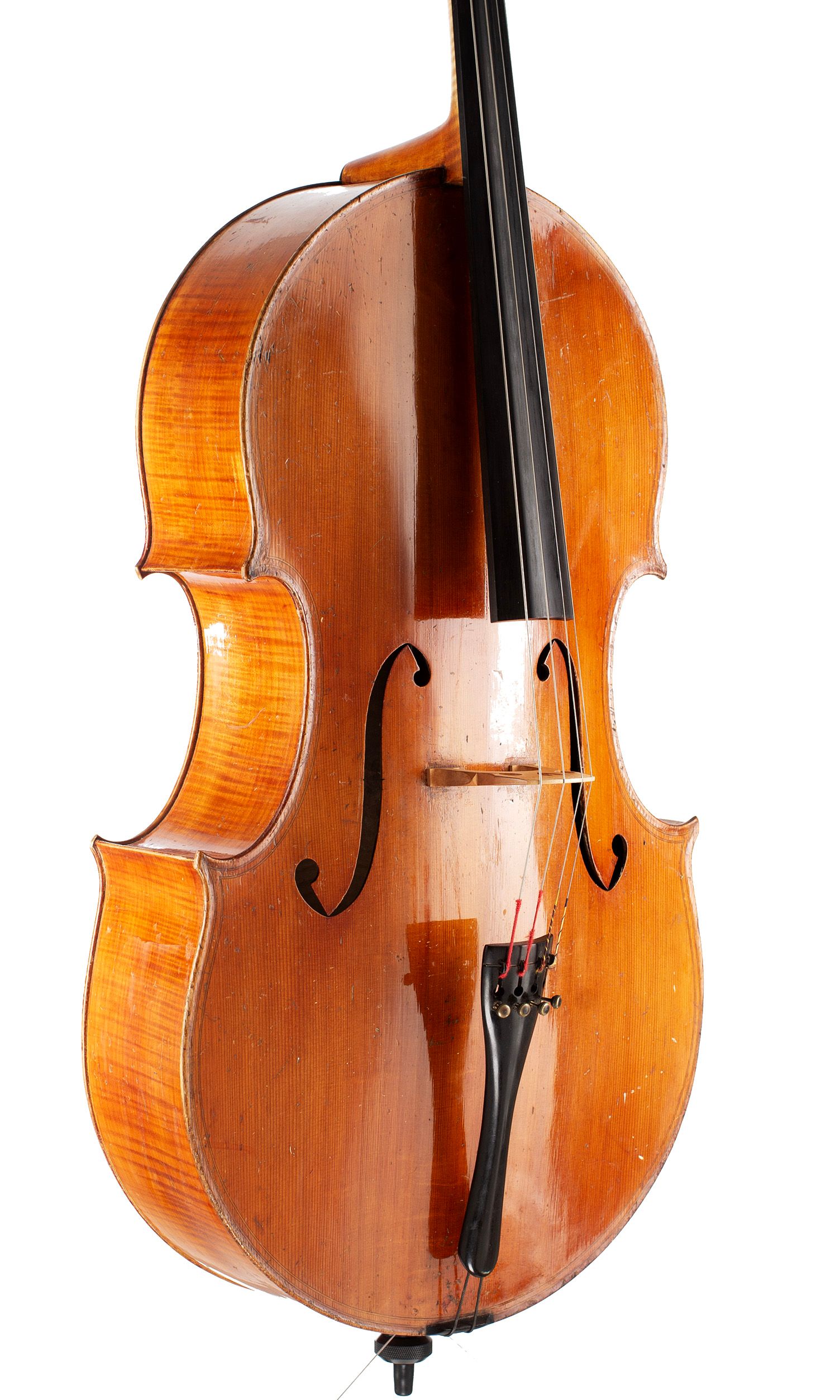 Cello by Antoine Marius Richelme, Marseille, 1884 — angled view, 40°