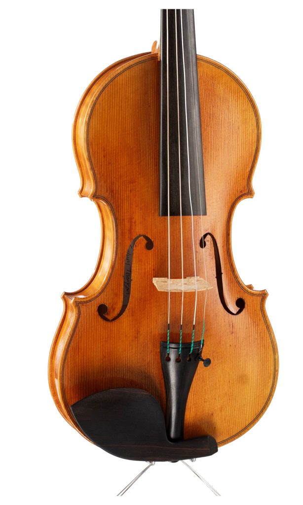A violin by Calum Thomson, Edinburgh, 2023 — angled view, 20°
