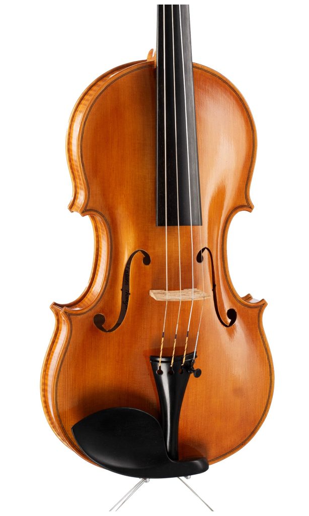 A violin by Calum Thomson, Edinburgh, 2021 — angled view, 20°