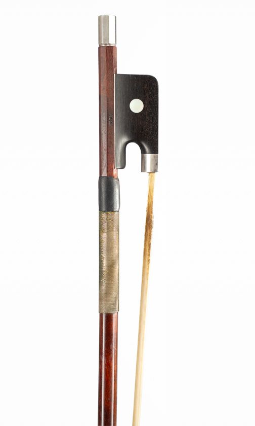 A silver-mounted cello bow by W. E. Hill & Son, London, circa 1920 — frog detail