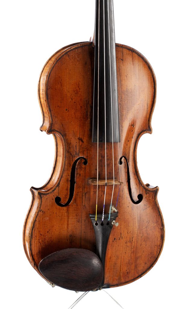 A violin by Barak Norman and Nathaniel Cross, London, circa 1720 — angled view, 20°