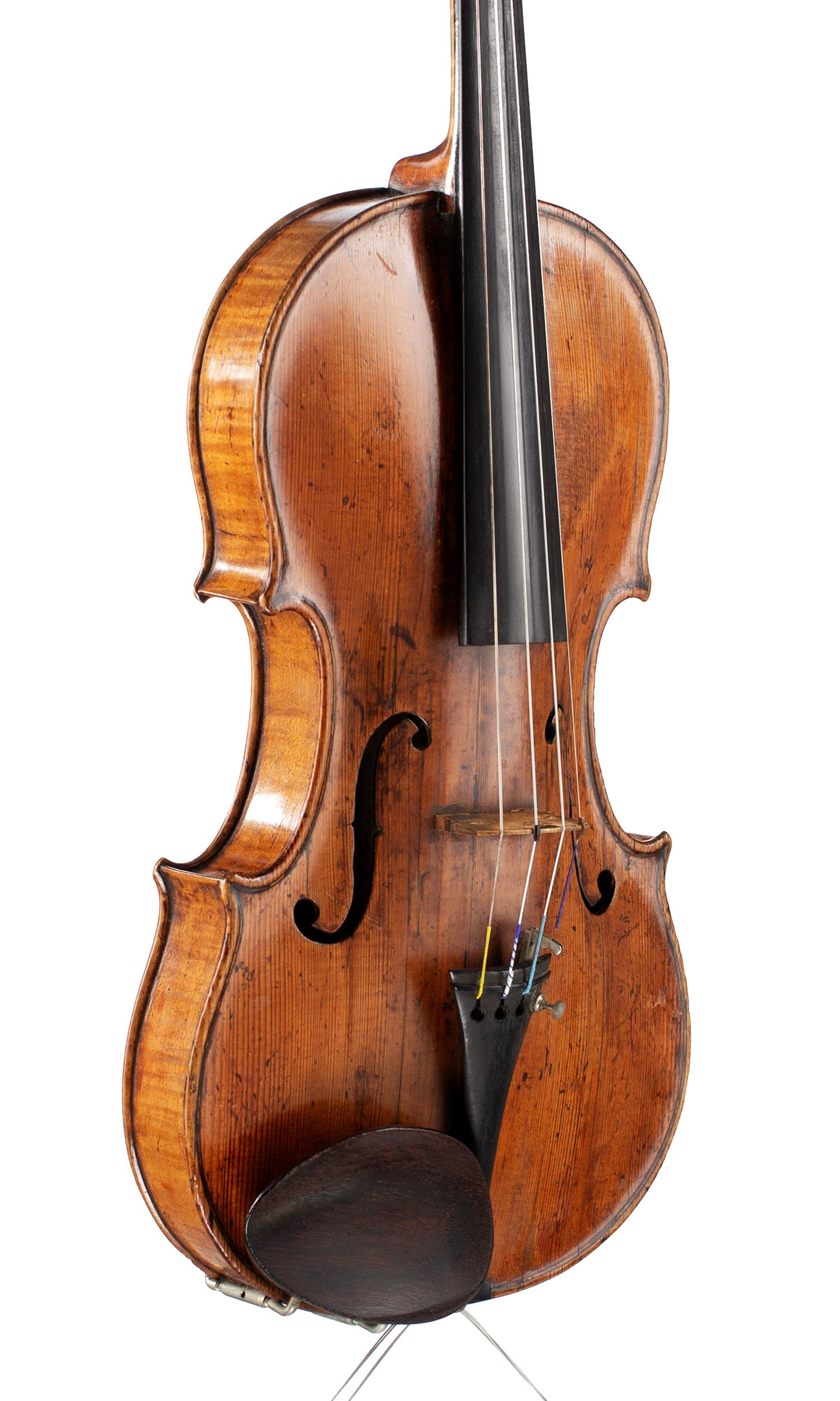 A violin by Barak Norman and Nathaniel Cross, London, circa 1720 — angled view, 40°