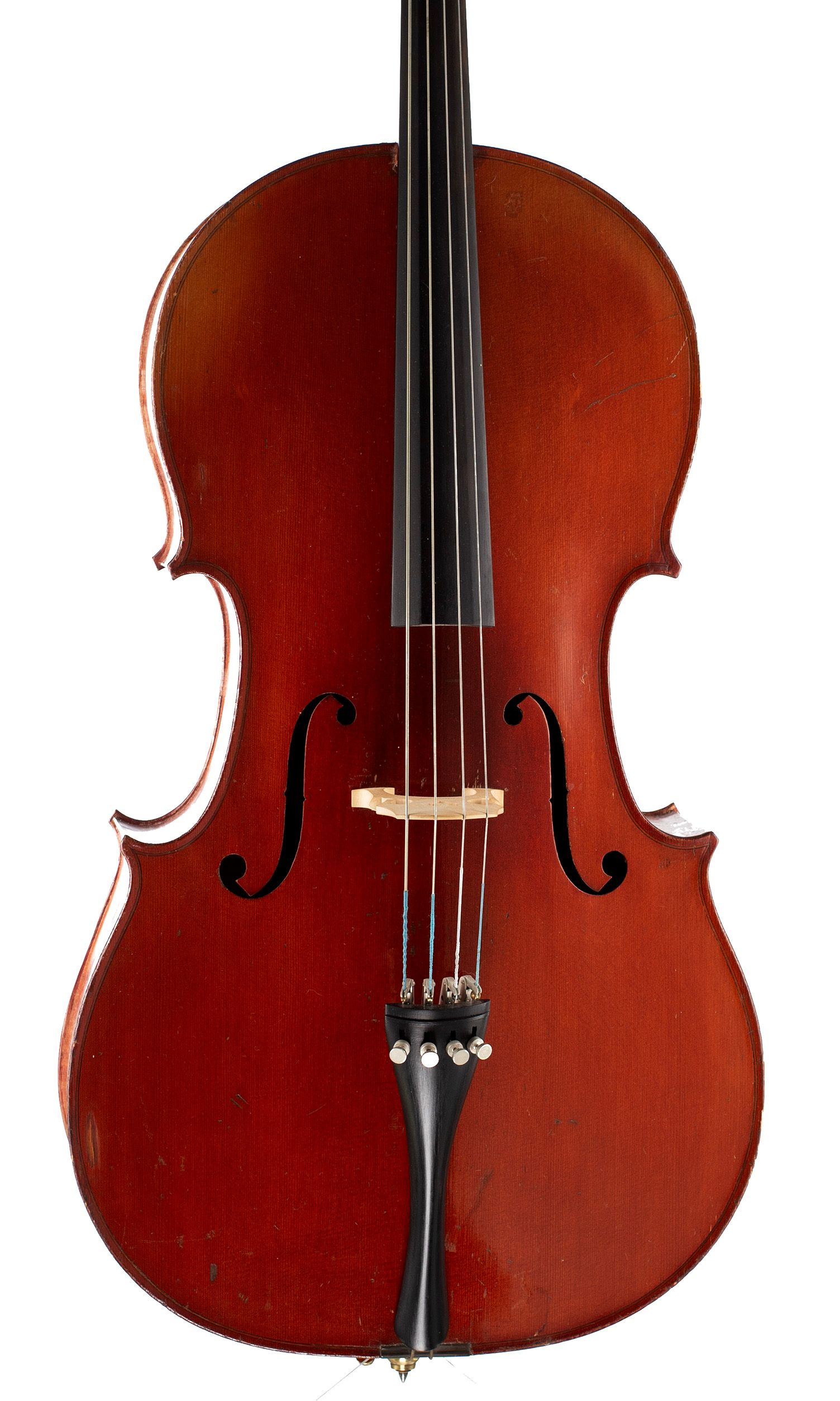 Cello, Workshop of Jérôme Thibouville-Lamy, Mirecourt, circa 1900 — angled view, 10°