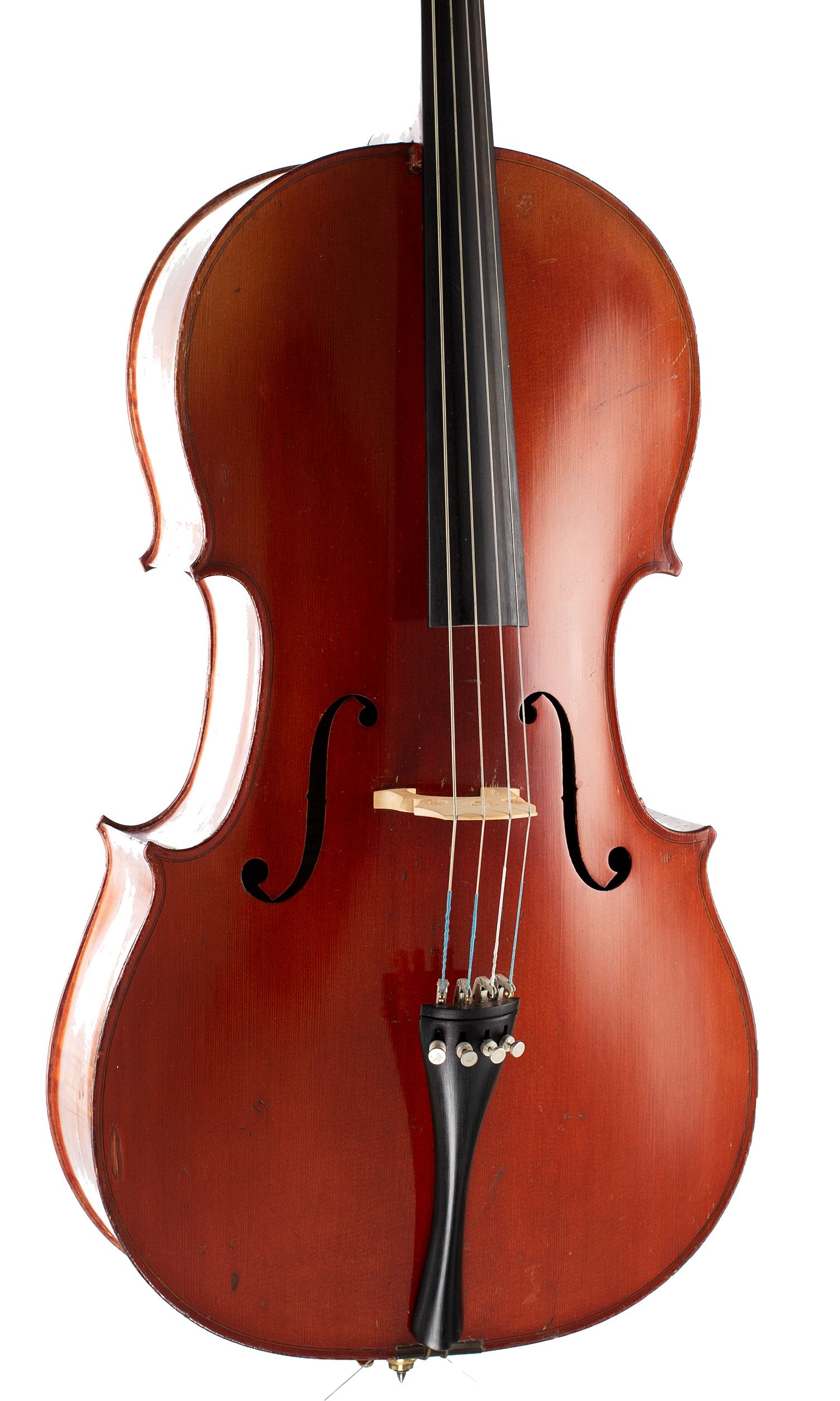 Cello, Workshop of Jérôme Thibouville-Lamy, Mirecourt, circa 1900 — angled view, 20°