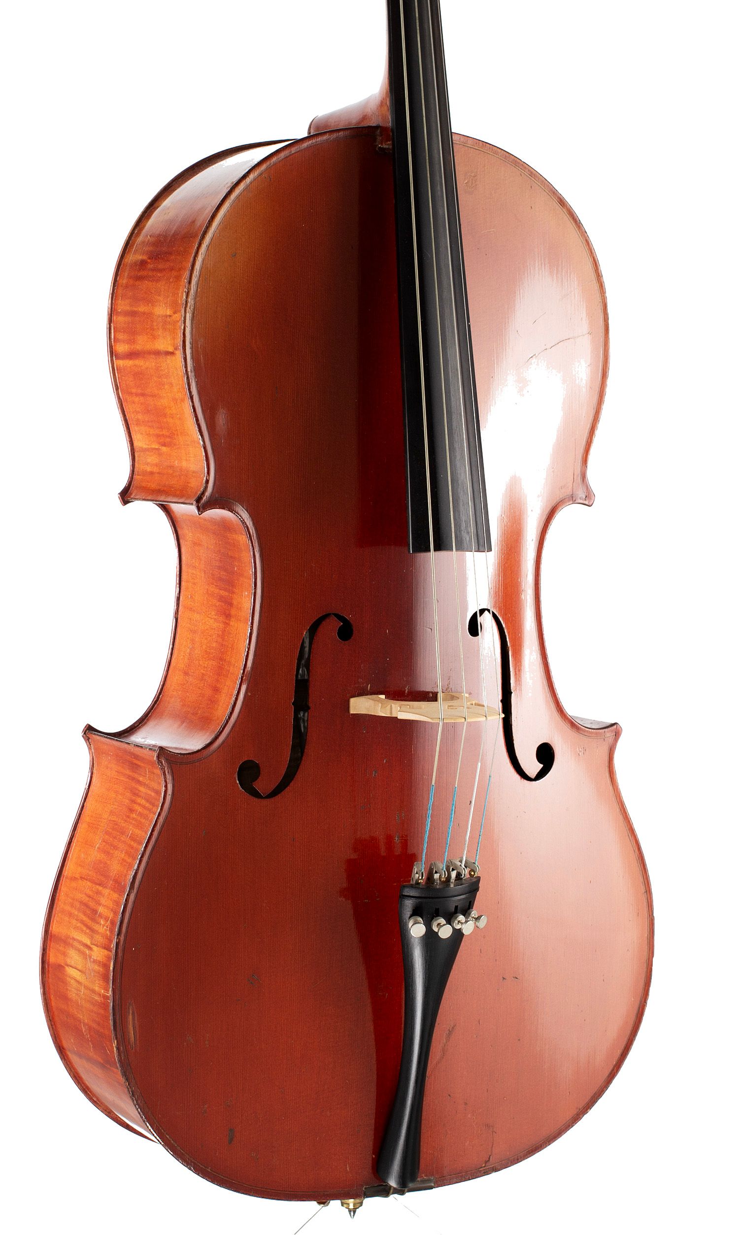 Cello, Workshop of Jérôme Thibouville-Lamy, Mirecourt, circa 1900 — angled view, 30°