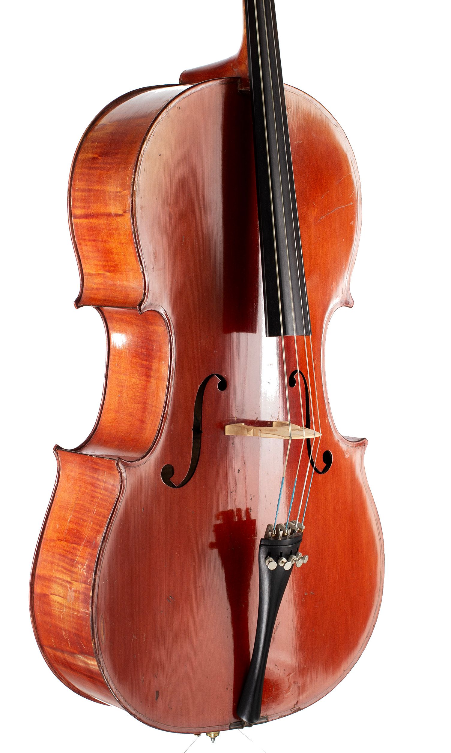 Cello, Workshop of Jérôme Thibouville-Lamy, Mirecourt, circa 1900 — angled view, 40°