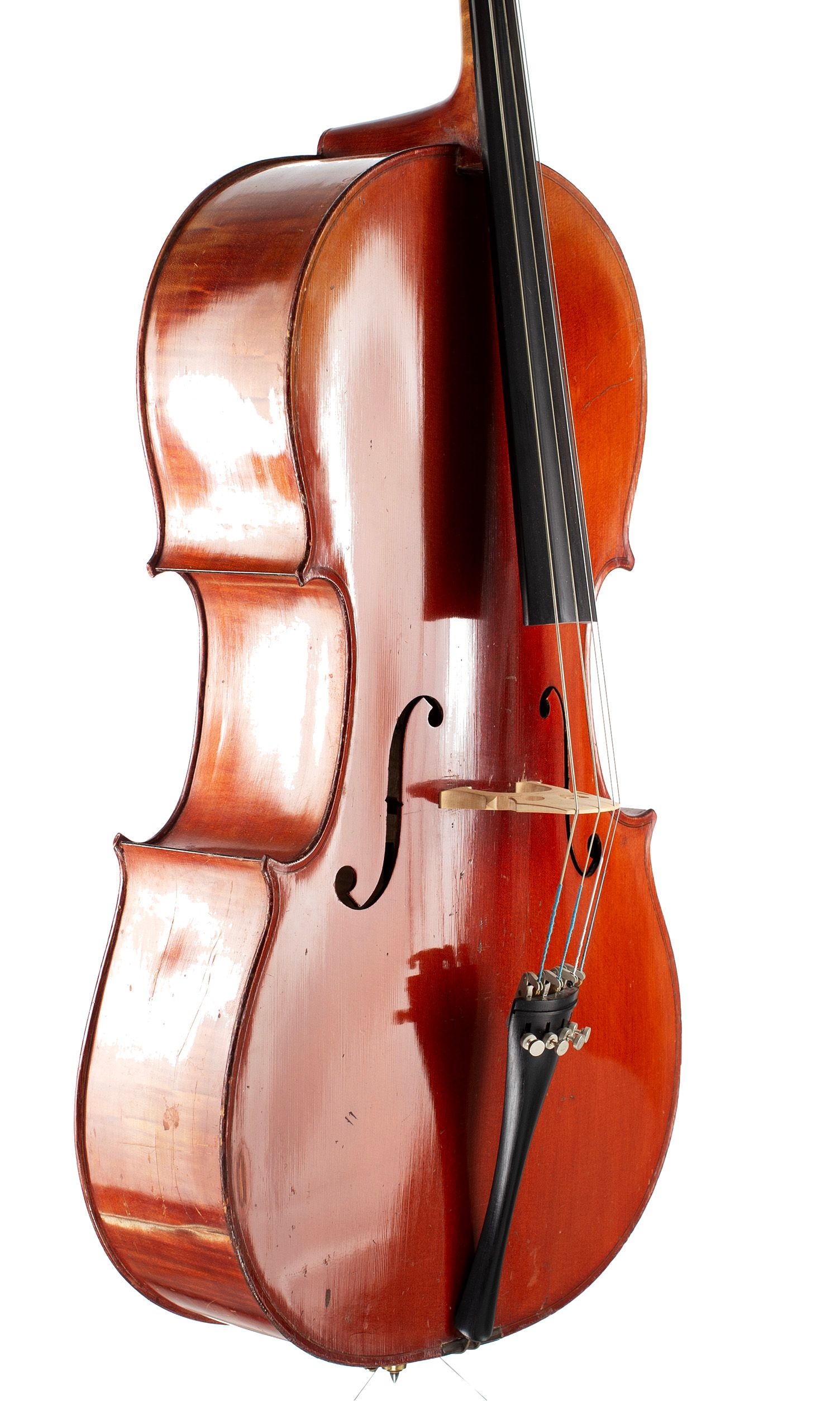 Cello, Workshop of Jérôme Thibouville-Lamy, Mirecourt, circa 1900 — angled view, 50°